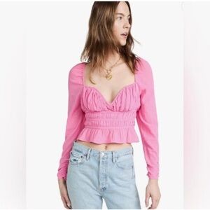 Free People Pink Long Sleeve Smocked Crop Blouse Chloe coquette sweetheart